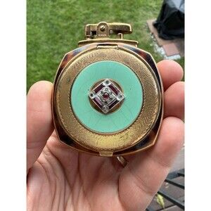 Rare Vintage Ronson Literpact Fig 106 Dureum Tortoise Enamel Rhinestone Compact